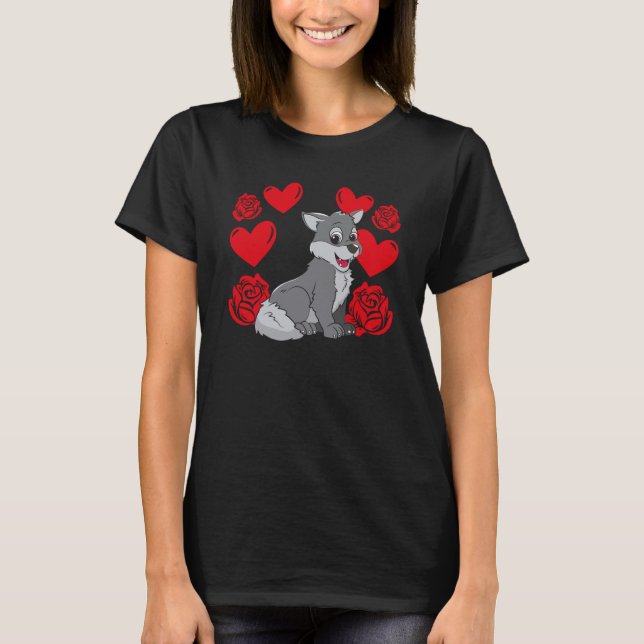 Love Heart Valentine's Day Roses Wolf Boys Kids  1 T-Shirt (Front)