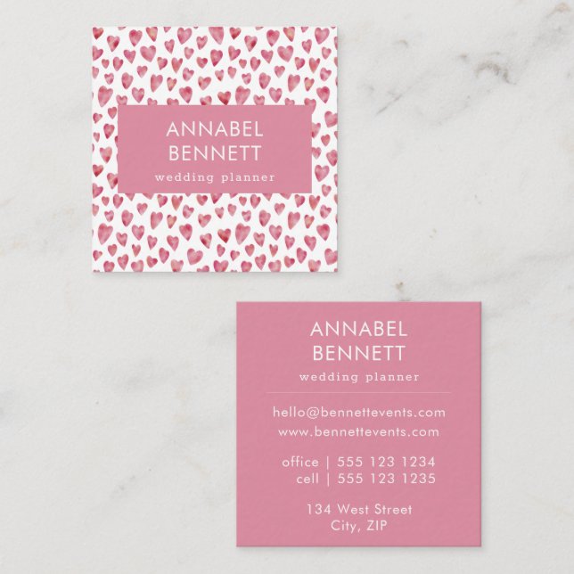 Love Heart Wedding Planner Square Business Card (Front/Back)