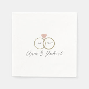 Love Heart Wedding Rings Personalised White Napkin