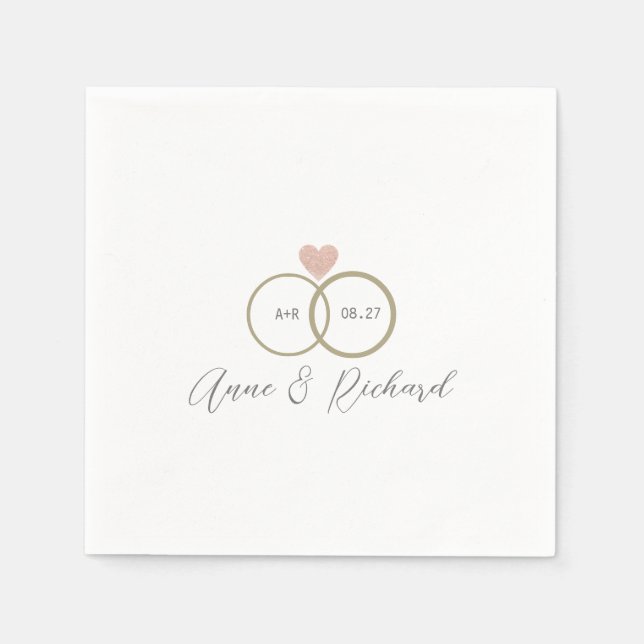 Love Heart Wedding Rings Personalised White Napkin (Front)