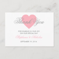 Love heart wedding thank you card