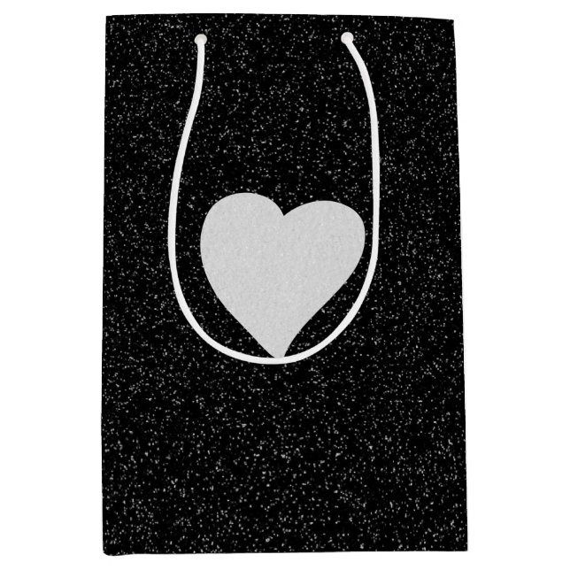Love Heart White Glitter Valentine's Medium Gift Bag (Front)