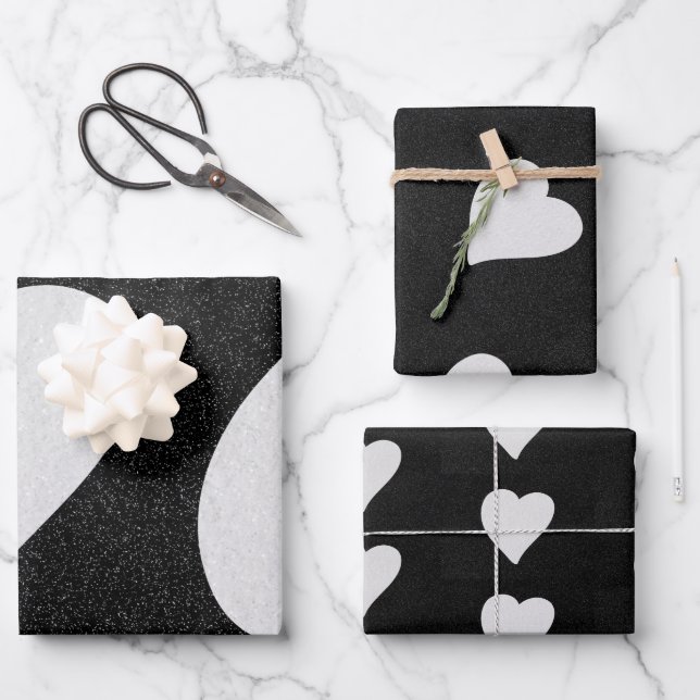 Love Heart White Glitter Valentine's Wrapping Paper Sheet (Front)