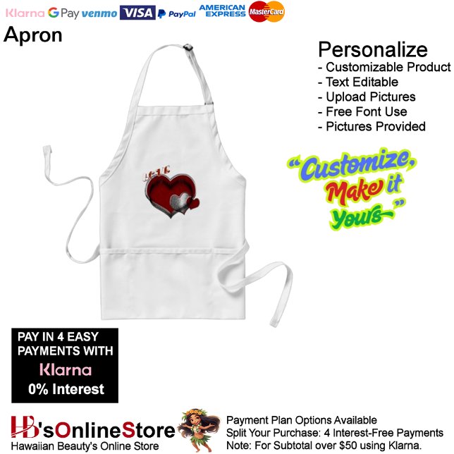 Love Heart White Kitchen Cooking Mess Free Apron (Love Heart White Kitchen Cooking Mess Free Apron.
)