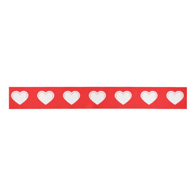 Love Heart White Valentine's Grosgrain Ribbon (Front)
