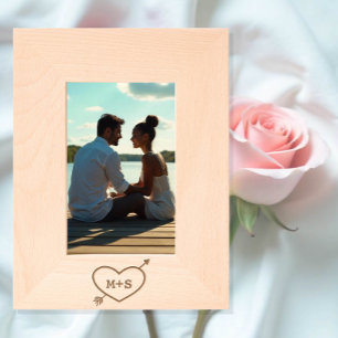 Love heart with arrow & romantic couple initials etched frames