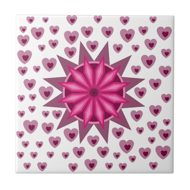 LOVE HEART WITH CREATIVE  COLOURFULL FLOWER TILE (Front)