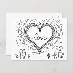 Love Heart with Hand-Drawn Lines Postcard