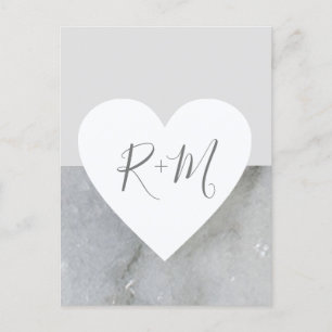 love heart with initials wedding marbled gray announcement postcard