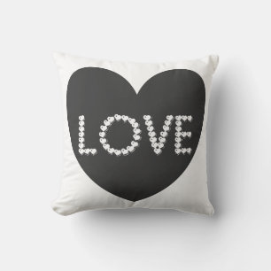 Love Heart Word Art Black and White Valentine's Cushion