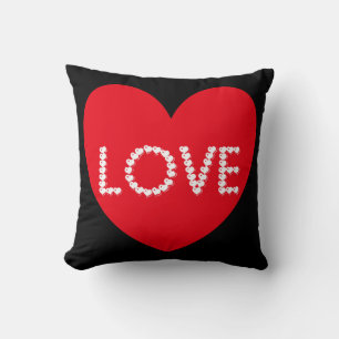Love Heart Word Art Red Black Valentine's Cushion