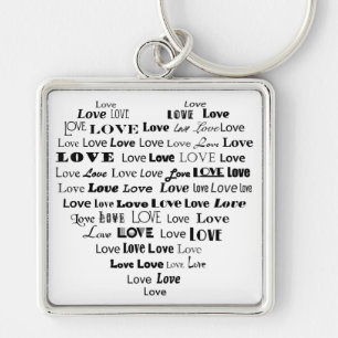Love Heart Word Cloud - Black and White Key Ring