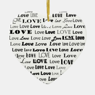 Love Heart Word Cloud - Black Ceramic Tree Decoration