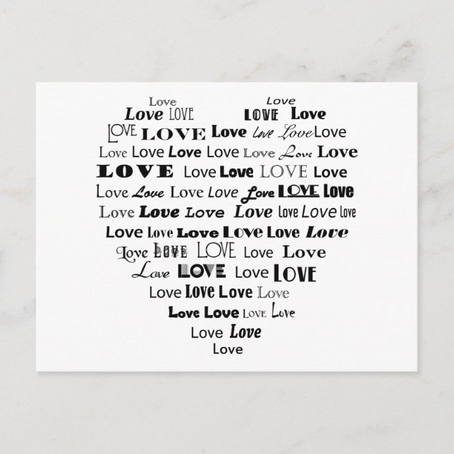 Love Heart Word Cloud - Black on White Postcard (Front)