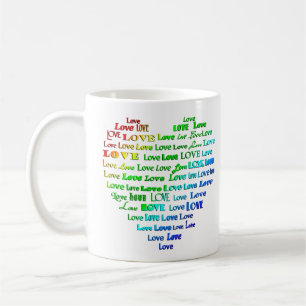 Love Heart Word Cloud in Rainbow Colors  Coffee Mu Mug