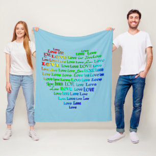 Love Heart Word Cloud in Rainbow Colours  Fleece Blanket