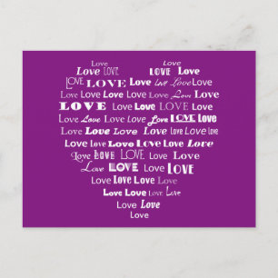 Love Heart Word Cloud - White on Amethyst Purple Postcard