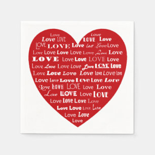 Love Heart Word Cloud - White on Dark Red Napkin