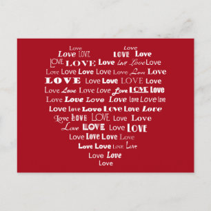 Love Heart Word Cloud - White on Dark Red Postcard