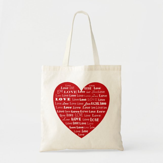 Love Heart Word Cloud - White on Dark Red Tote Bag (Front)