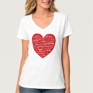 Love Heart Word Cloud, White on Deep Red T-Shirt