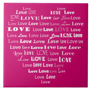 Love Heart Word Cloud - White on Fuchsia Pink Tile