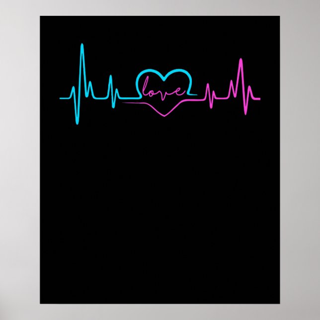 Love Heartbeat Pink And Blue Valentine's Day Poster (Front)