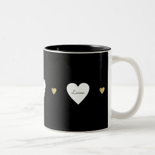 love hearts, a romantic & monogrammed black Two-Tone coffee mug