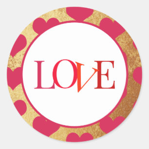 Love Hearts and Gold Foil Classic Round Sticker