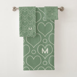 Love Hearts and Polka Dots pattern in Green Bath Towel Set