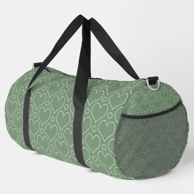Love Hearts and Polka Dots pattern in Green Duffle Bag (Right Corner)