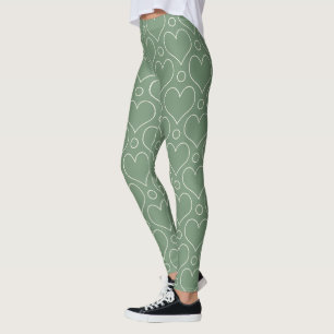 Love Hearts and Polka Dots pattern in Green Leggings