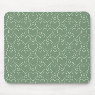 Love Hearts and Polka Dots pattern in Green Mouse Mat