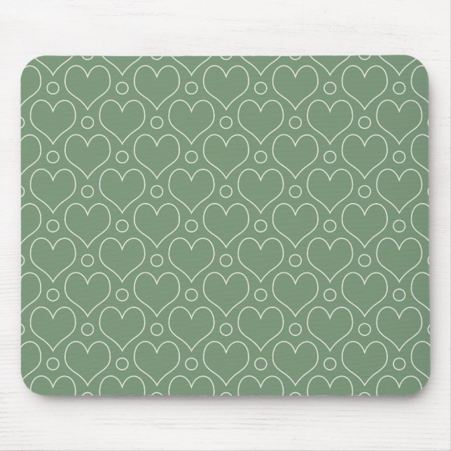 Love Hearts and Polka Dots pattern in Green Mouse Mat (Front)