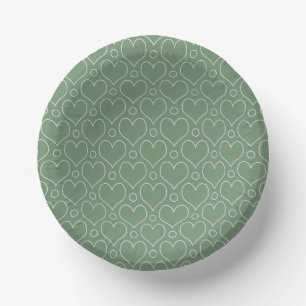 Love Hearts and Polka Dots pattern in Green Paper Plate
