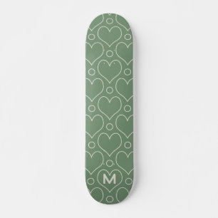 Love Hearts and Polka Dots pattern in Green Skateboard