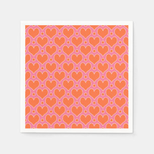 Love Hearts and Polka Dots pattern in Pink, Orange Napkin