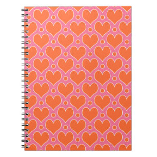 Love Hearts and Polka Dots pattern in Pink, Orange Notebook