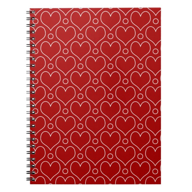 Love Hearts and Polka Dots pattern in Red & White Notebook (Front)