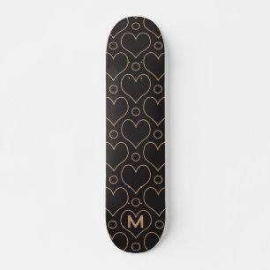 Love Hearts and Polka Dots pattern in Tan & Black Skateboard