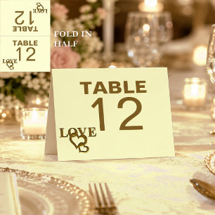 Love Hearts and Red Rose Wedding Individual Folded Table Number