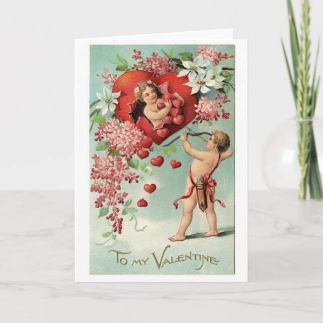 love hearts angel cherub vintage valentine holiday card (Front)