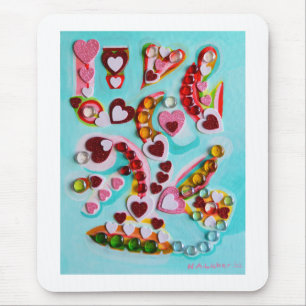 Love hearts art mouse mat