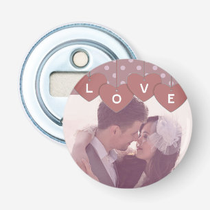Love Hearts Banner Romantic Overlaid Custom Photo Bottle Opener