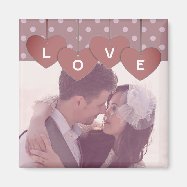 Love Hearts Banner Romantic Overlaid Custom Photo Magnet (Front)