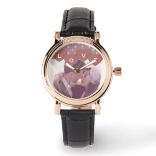 Love Hearts Banner Romantic Overlaid Custom Photo Watch