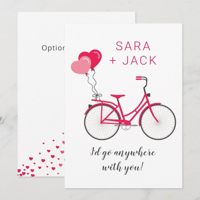 Love Hearts Bicycle Valentine Personalised Custom Card (Front/Back)