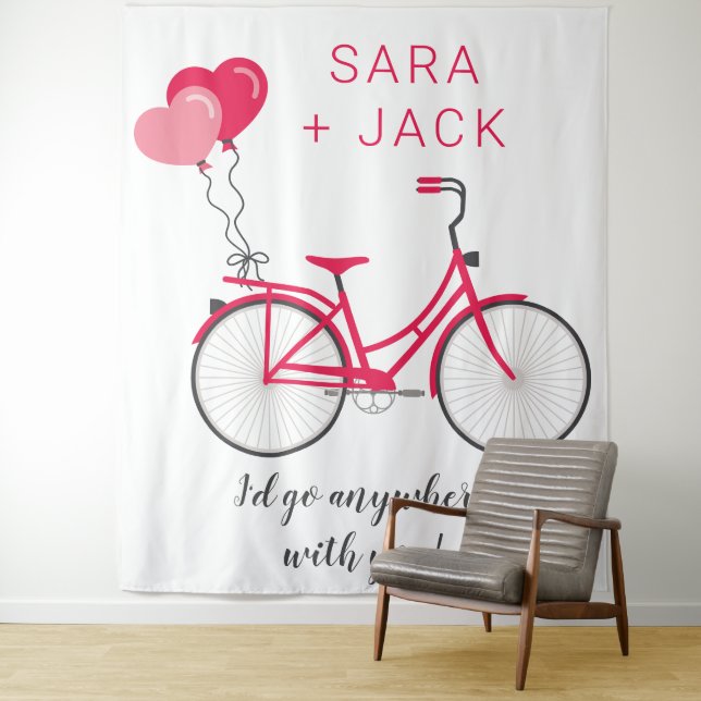 Love Hearts Bicycle Valentine Personalised Custom Tapestry (In Situ)