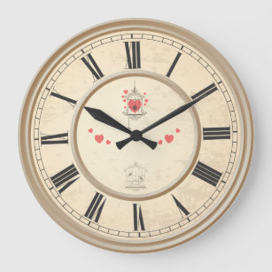 Love Hearts & Bird Cage  Large Clock
