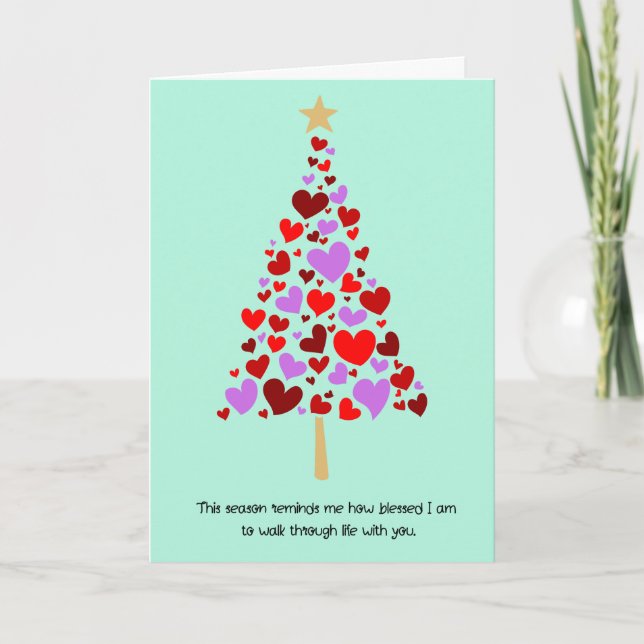 Love Hearts Christmas Tree Folded Holiday Card (Front)